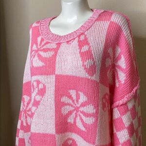Pink LILY brand pink Candy Cane super soft Sweater L🍭🍬
